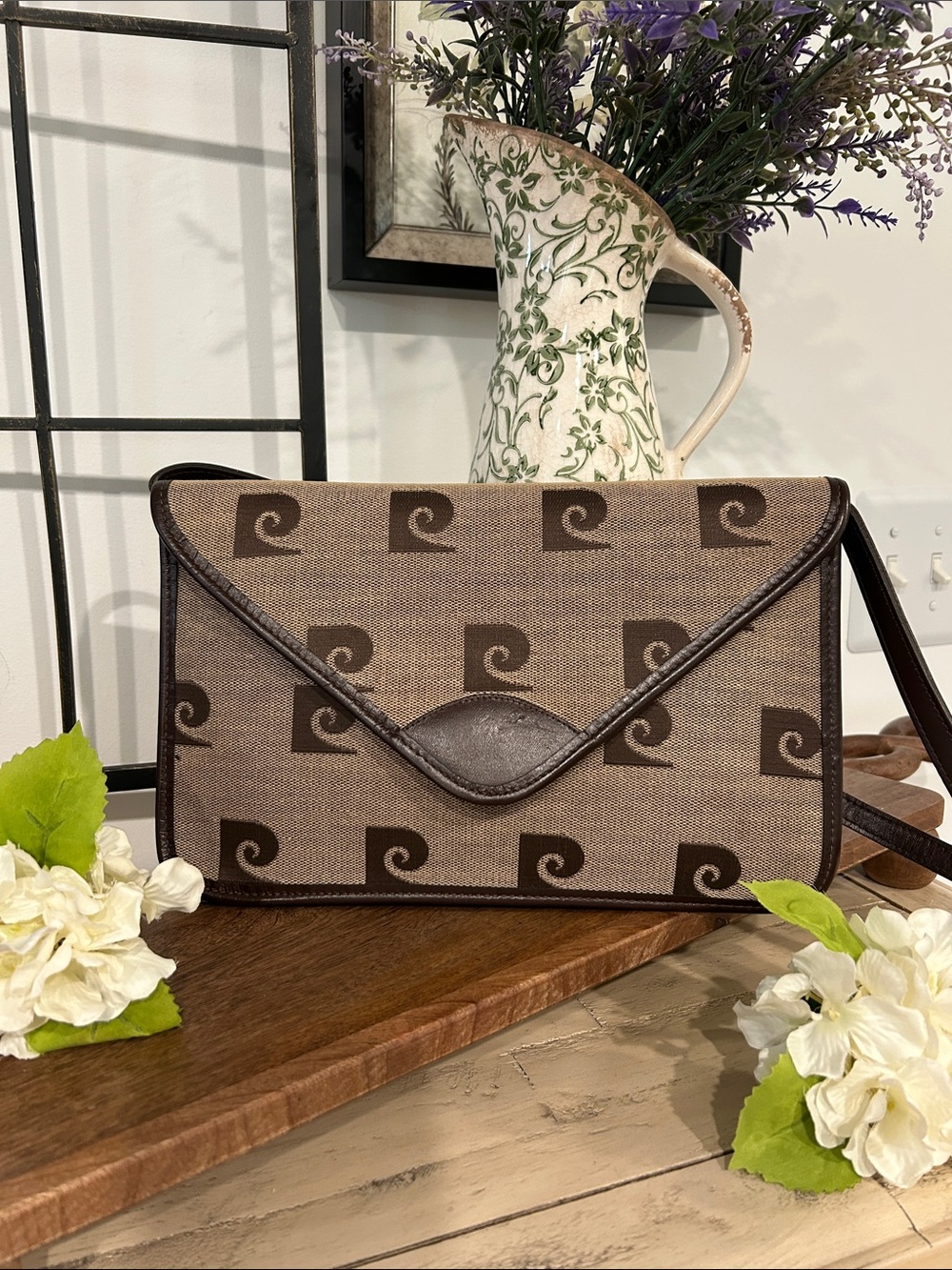Pierre Cardin Brown Patterned Envelope Crossbody Bag